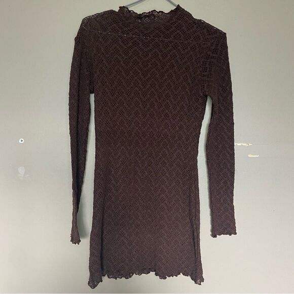 Oak + Fort NWT Brown Mesh Mock-Neck Mini Dress Size Small - Picture 8 of 8